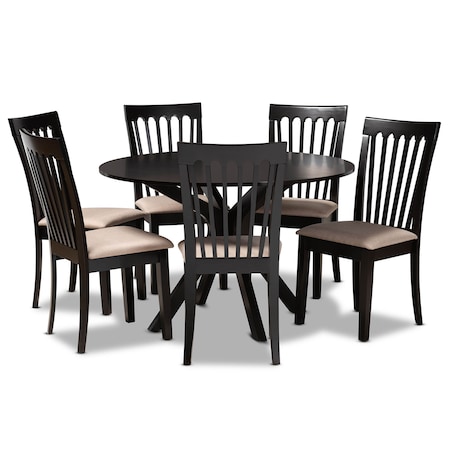 Baxton Studio Lore Sand Upholstered and Dark Brown Finished Wood 7-Piece Dining Set 168-10521-10894
